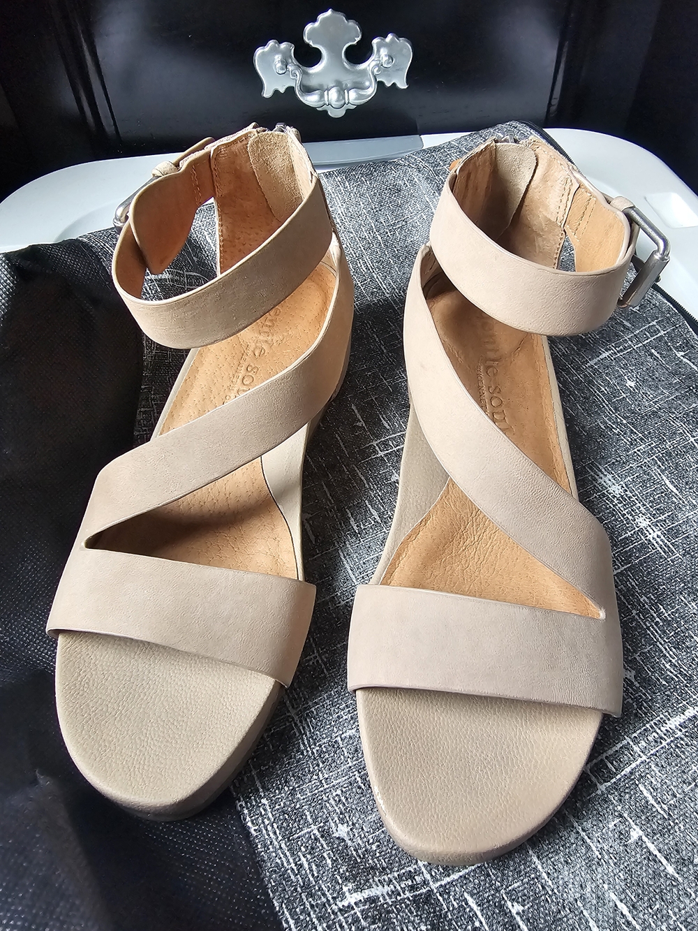 Women's Sandals with Crisscross Ankle-Strap in Taupe by Gentle Souls